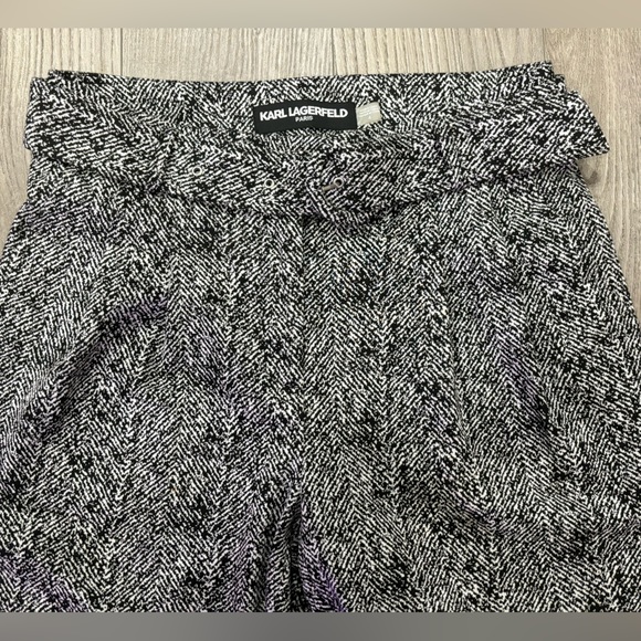 Karl Lagerfeld Womens Belted Tweed Casual Work Trouser Pants Black Size 4 Women - Picture 4 of 5